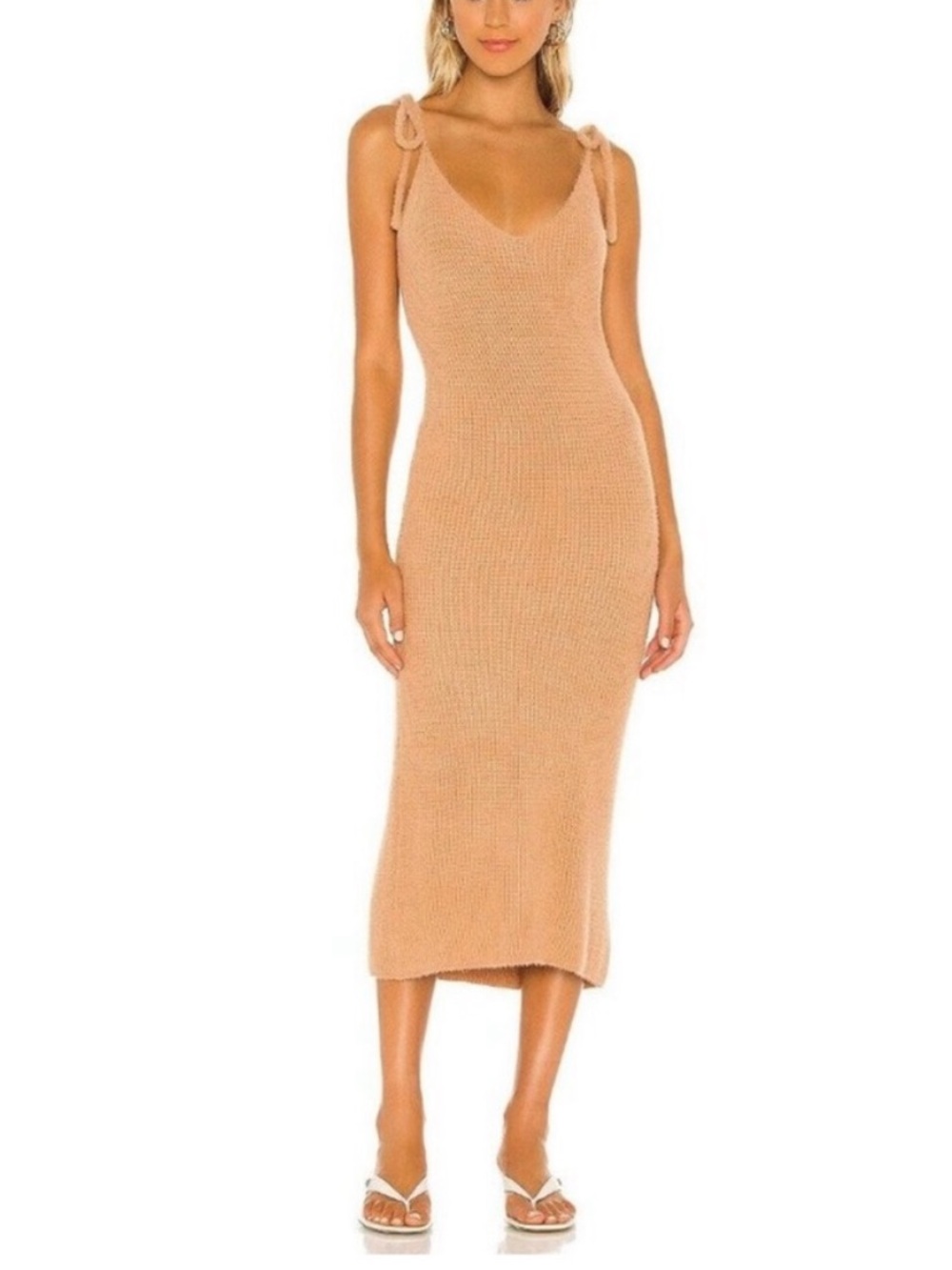 Revolve x Sndys Fur Baby Acrylic Blend Sweater Knit Tie Shoulder Midi Dress M